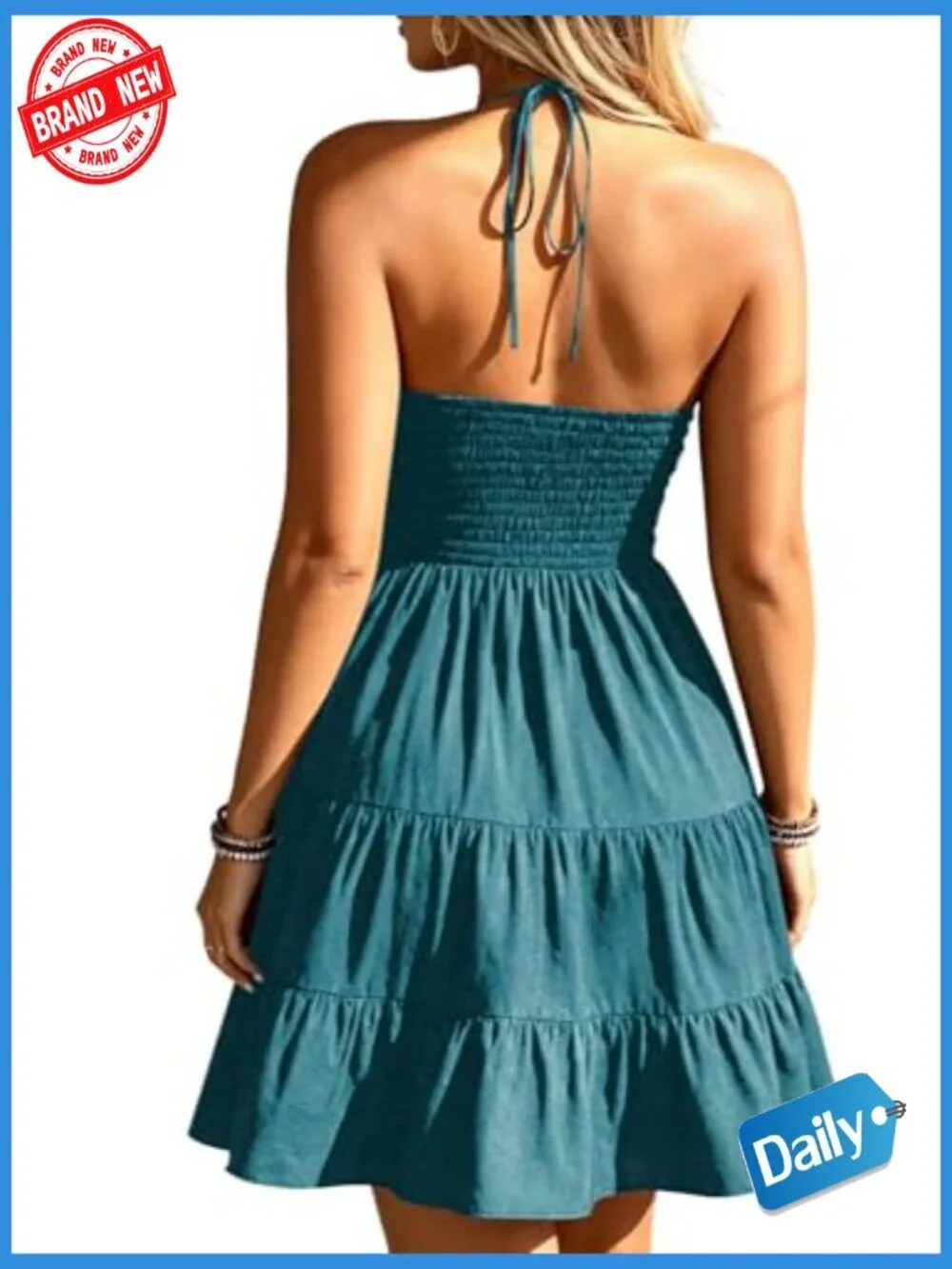 Halter Backless Mini Sundress Flowy Ruffle Cami Dress Summer Beach